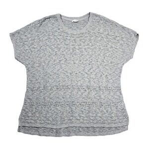 J Jill Sweater Tunic Womens Size Petite XL Gray Open Knit‎ Crochet Short Sleeve